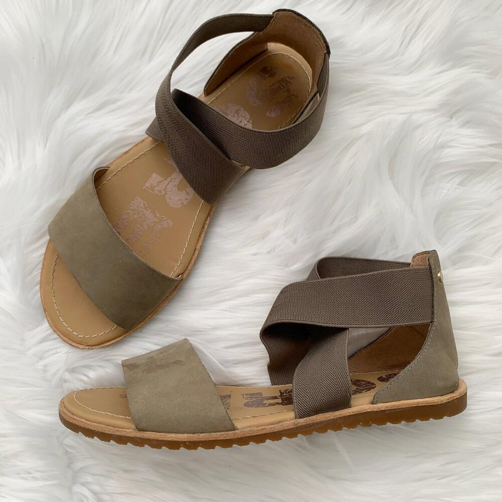 Sorel - Ella Sage green, leather and elastic sandals size 8